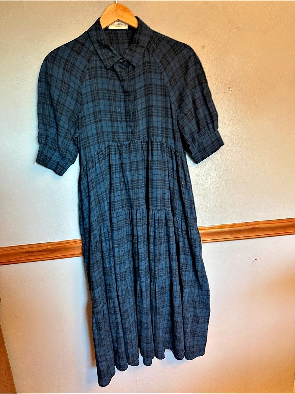Natural Life Rebecca Tiered Plaid cotton 100 Flannel Midi Dress - Size S